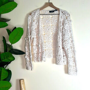 Vintage‎ Pasta White Crochet Knit Sweater Cardigan One Size
